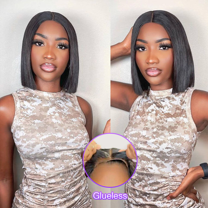 Straight Short Bob 4*4 Pre Cut Lace Closure Human Hair Wigs Pre Plucked Glueless Wigs