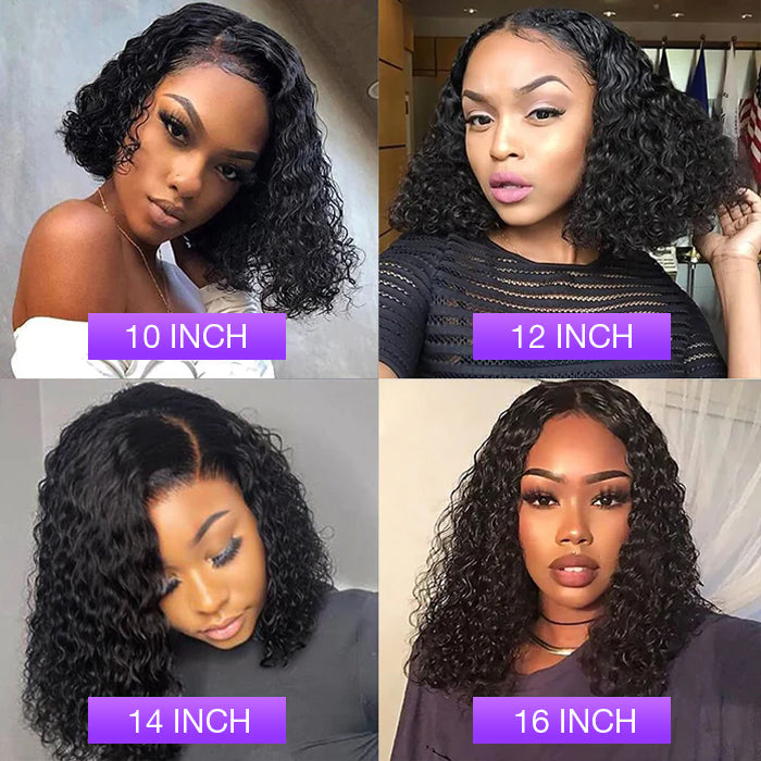 Deep Wave Short Bob 4x4 Pre Cut Lace Closure Wigs 100% Human Hair Pre Plucked Glueless Lace Front Wigs