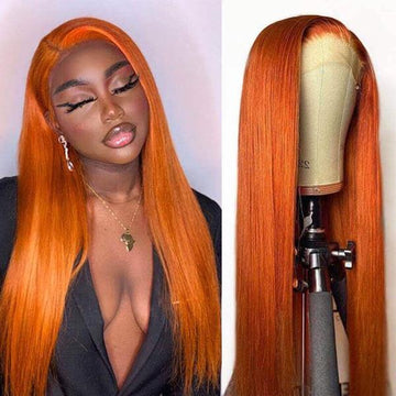 Ginger Orange Straight Wigs Glueless HD Lace Front Wigs Human Hair For Women