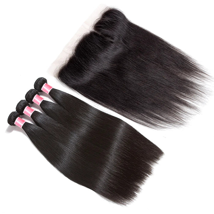 Brazilian Straight Hair 4 Bundles with 13*4 Lace Frontal Virgin Human Hair