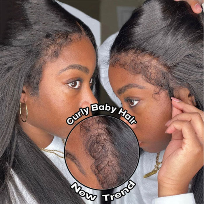 New Trends Natural 4C Edges Curly Baby Hair 13X4 HD Lace Front Human Hair Wigs Straight Hair Wigs