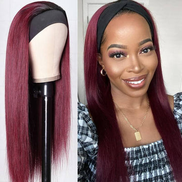 #99J Sugar Plum Color Headband Wigs 100% Human Hair With Black Root | Throw On & Go