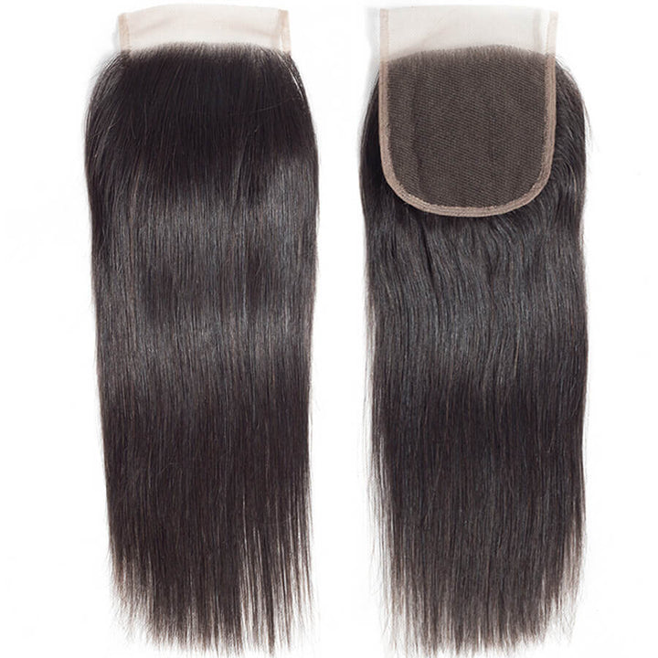 Malaysian Straight Hair 4 Bundles With 4x4 Lace Closure Human Hair Closure With Bundle Deals