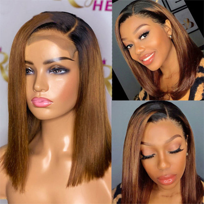 T1B/30 Ombre Short Bob 13x4/4x4 HD Lace Front Human Hair Wigs 100% Human Hair 150% Density