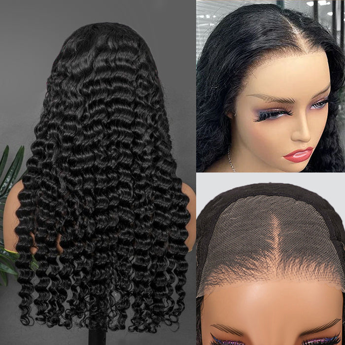 Glueless Wear And Go Wigs Deep Wave Upgrade 8x5 HD Lace Closure Wigs With Pre Cut Lace Hairline