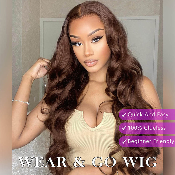 Chocolate Brown Closure Wigs Glueless Pre-cut Lace 5x5 Pre-cut Lace Wigs #4 Colored Human Hair Wigs For Women