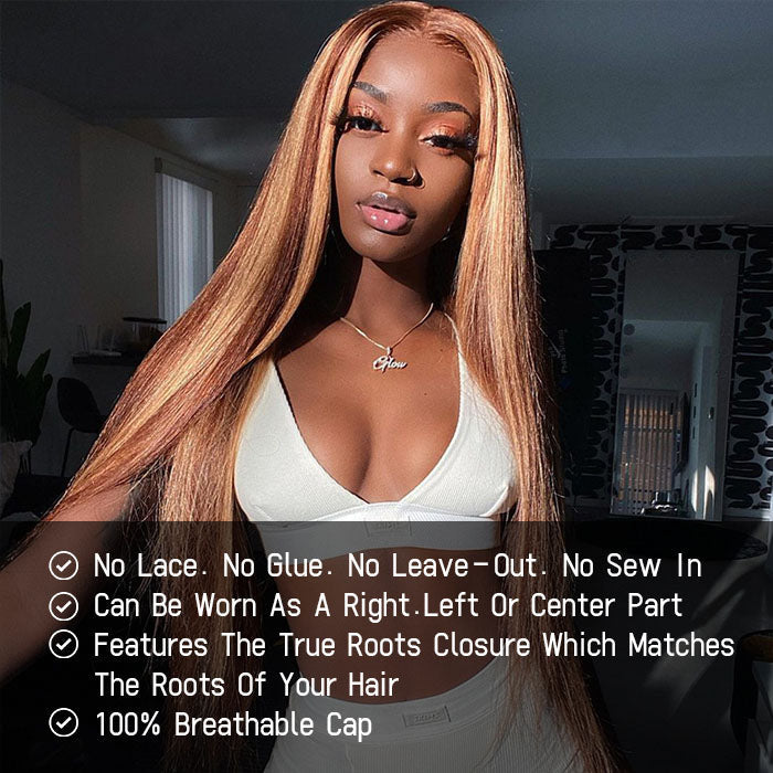 4/27 Blonde Highlight V/U Part Wigs Human Hair Straight V Part Wigs Human Hair Minimal Leave Out No Lace