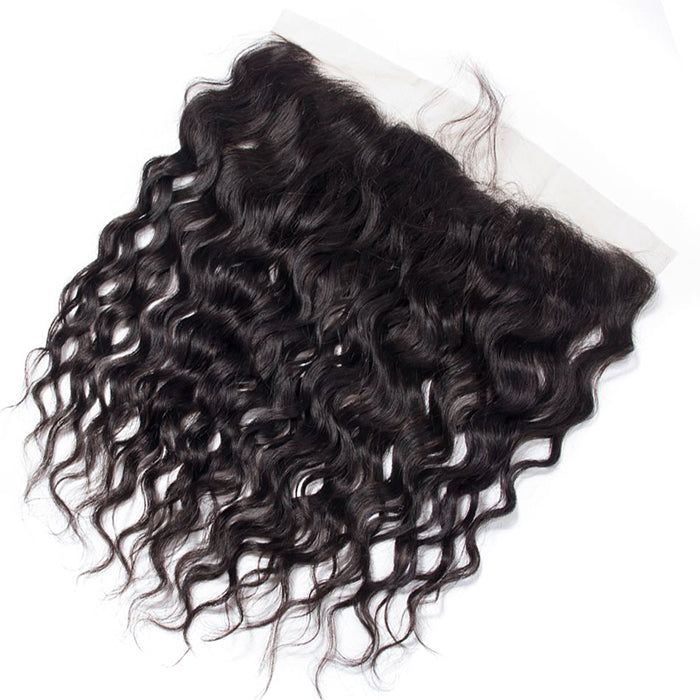 Malaysian Water Wave 4 Bundles With 13X4 Ear To Ear Lace Frontal Natural Color