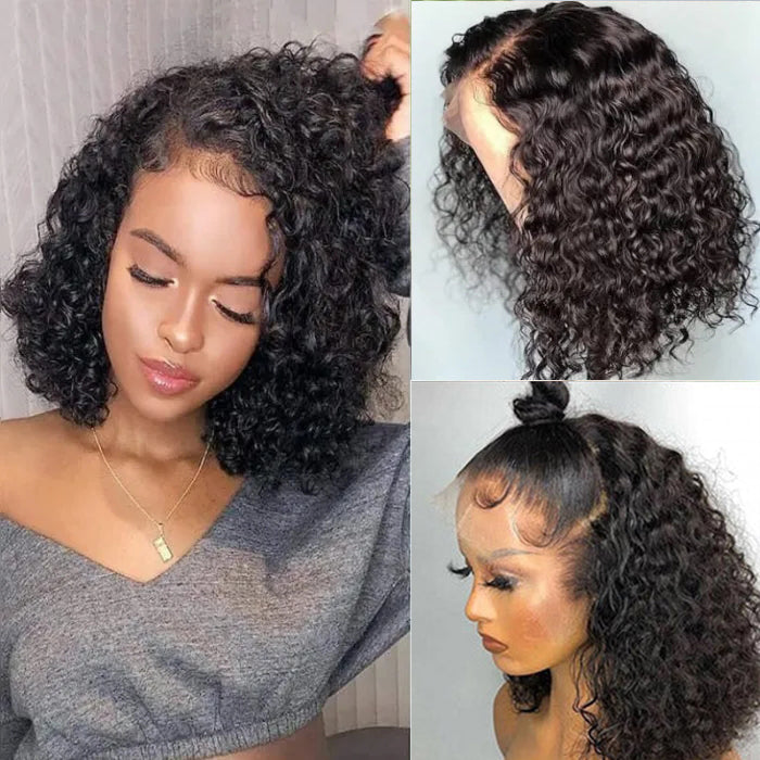 Water Wave Short Bob 13x4 Lace Front Wigs 100% Human Hair Pre Plucked Glueless Lace Front Wigs