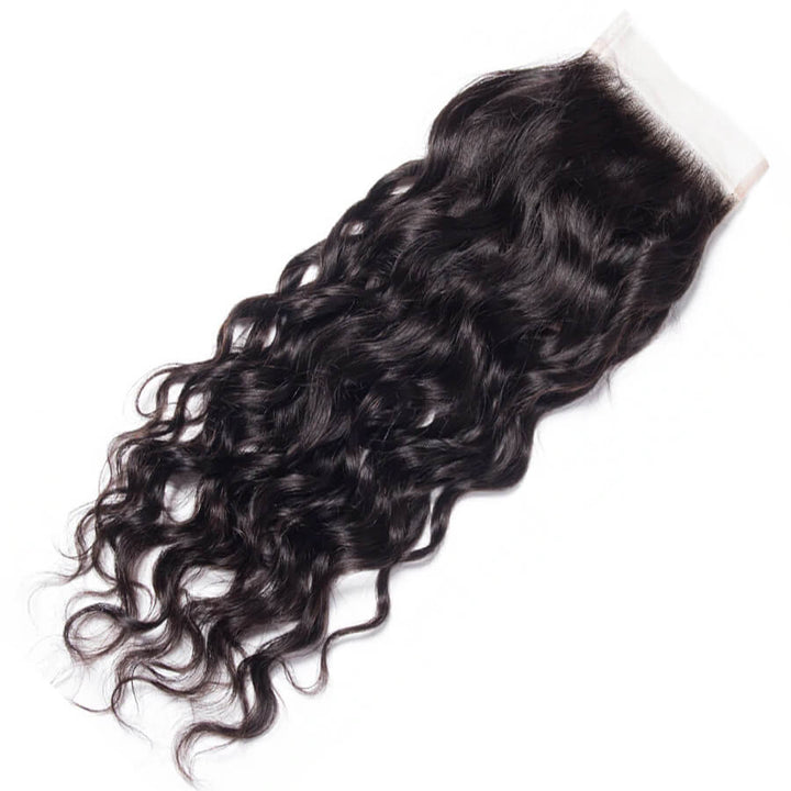 Peruvian Water Wave 3 Bundles with 4*4 Lace Closure Virgin Human Hair