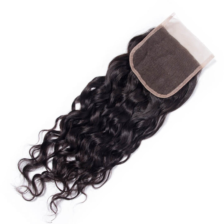 Peruvian Water Wave 3 Bundles with 4*4 Lace Closure Virgin Human Hair