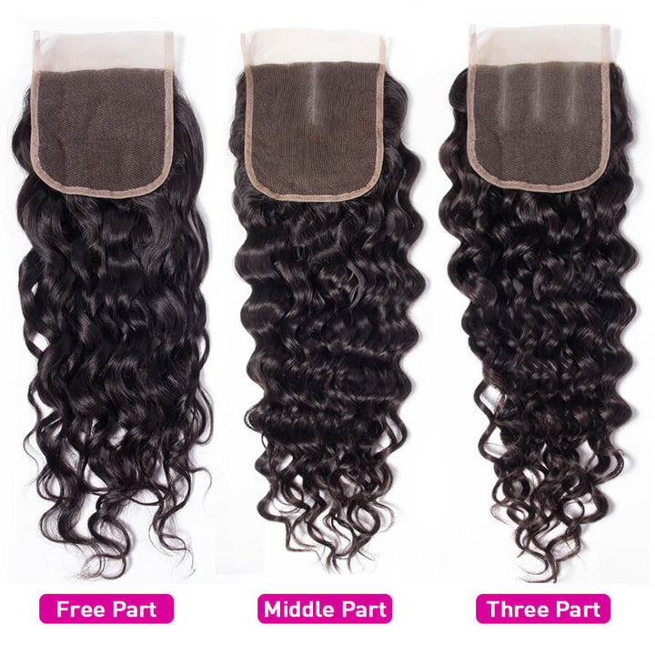 Peruvian Water Wave 3 Bundles with 4*4 Lace Closure Virgin Human Hair