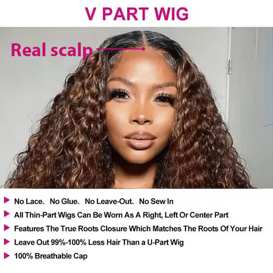 Water Wave V/U Part Wigs Balayage Highlight Color Wigs Human Hair Beginner Friendly No Lace