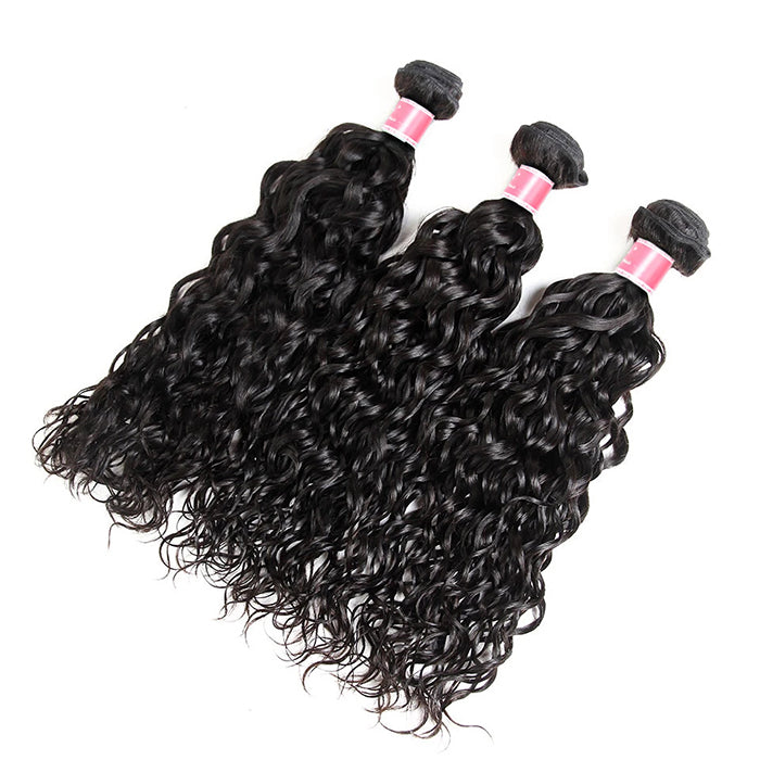 Malaysian Water Wave 3 Bundles with 4*4 Lace Closure Virgin Human Hair