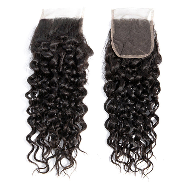 Malaysian Water Wave 3 Bundles with 4*4 Lace Closure Virgin Human Hair