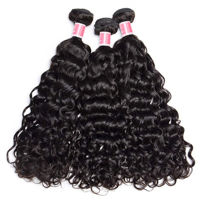 Peruvian Water Wave 3 Bundles with 4*4 Lace Closure Virgin Human Hair