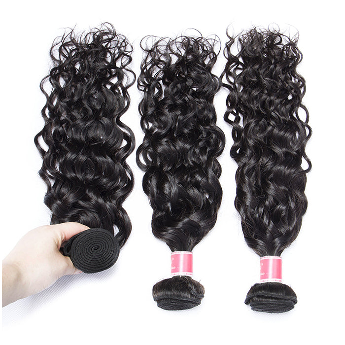 Peruvian Water Wave 3 Bundles with 4*4 Lace Closure Virgin Human Hair