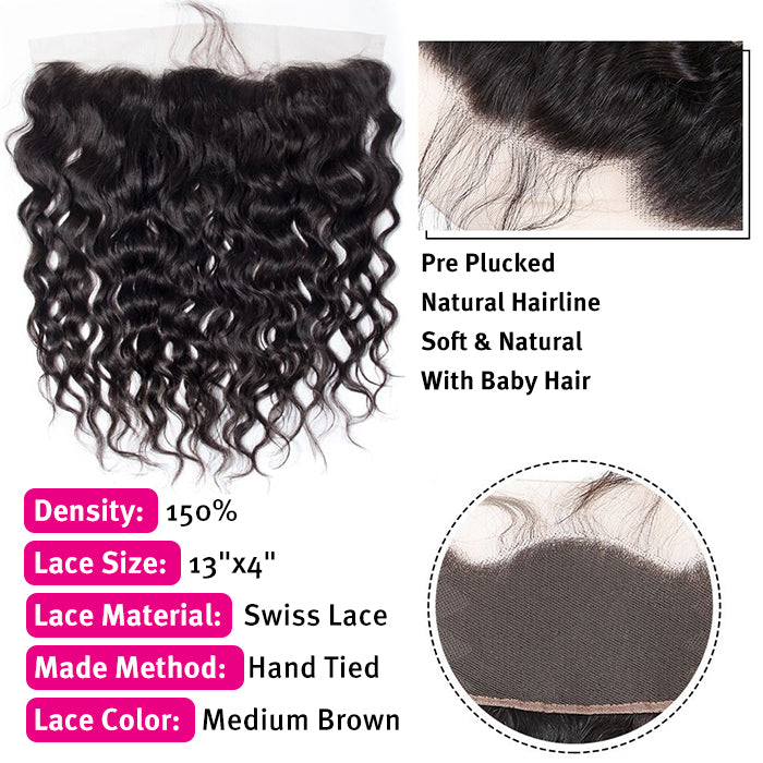 Brazilian Water Wave 4 Bundles with 13*4 Lace Frontal Virgin Human Hair