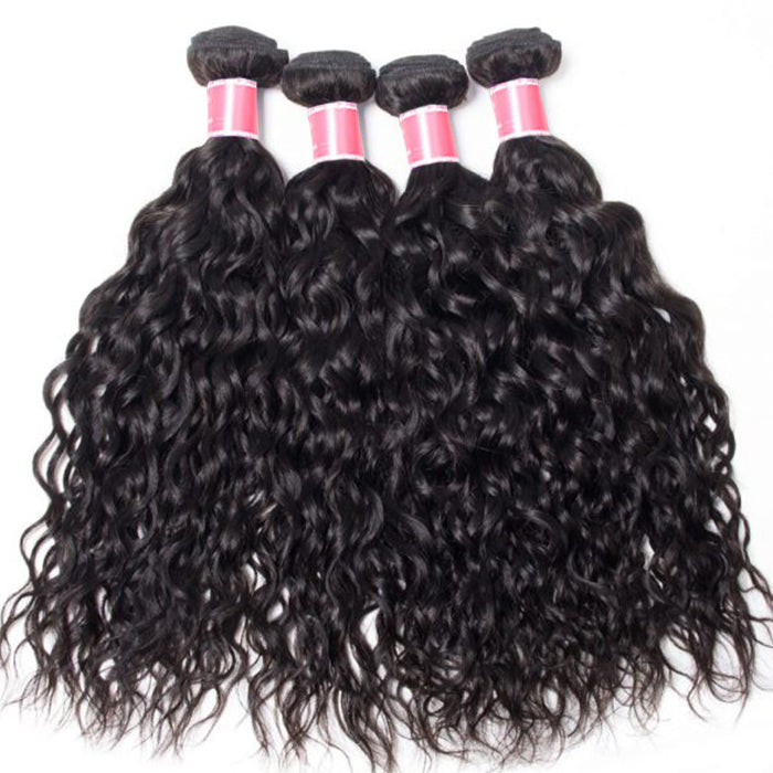 Brazilian Water Wave 4 Bundles with 4*4 Lace Closure Virgin Human Hair