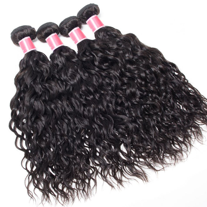 Peruvian Water Wave 4 Bundles With 13x4 Lace Frontal 10A Virgin Human Hair Bundles With Frontal Deal