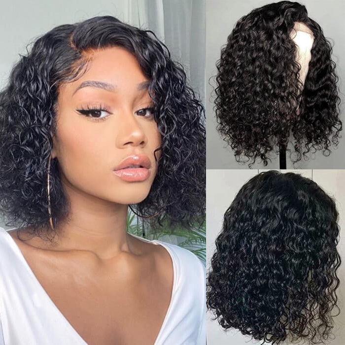 Water Wave Bob Wigs Human Hair Pre Plucked Glueless Lace Front Wigs 100% Virgin Human Hair Wigs