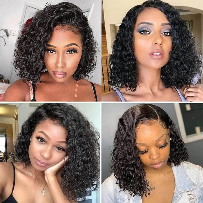 Water Wave Bob Wigs Human Hair Pre Plucked Glueless Lace Front Wigs 100% Virgin Human Hair Wigs