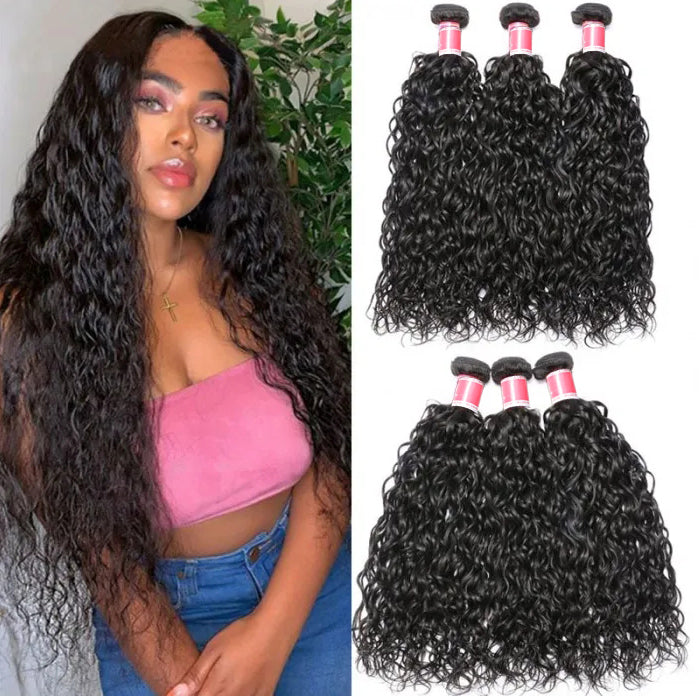 Peruvian Water Wave 3/4 Bundle Deals Unprocessed Virgin Human Hair Extensions In Stock