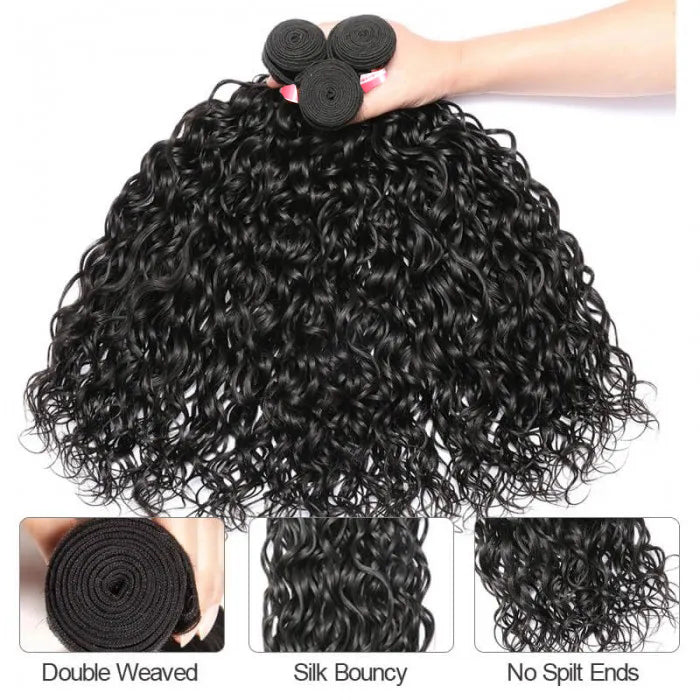 Peruvian Water Wave 3/4 Bundle Deals Unprocessed Virgin Human Hair Extensions In Stock