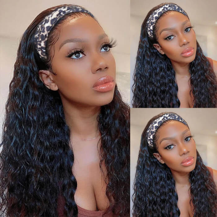 Water Wave Wigs Human Hair Headband Wigs Natural Wave Half Wigs