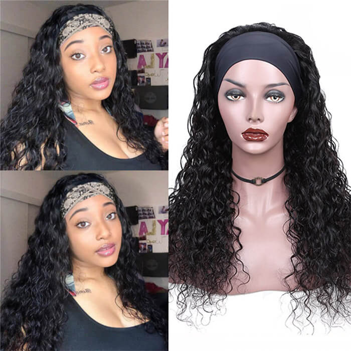 Water Wave Wigs Human Hair Headband Wigs Natural Wave Half Wigs