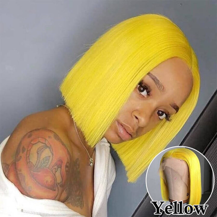 Colorful Straight Bob Wigs Human Hair 13x4 Pre Plucked Glueless Bob Lace Front Human Hair Wigs